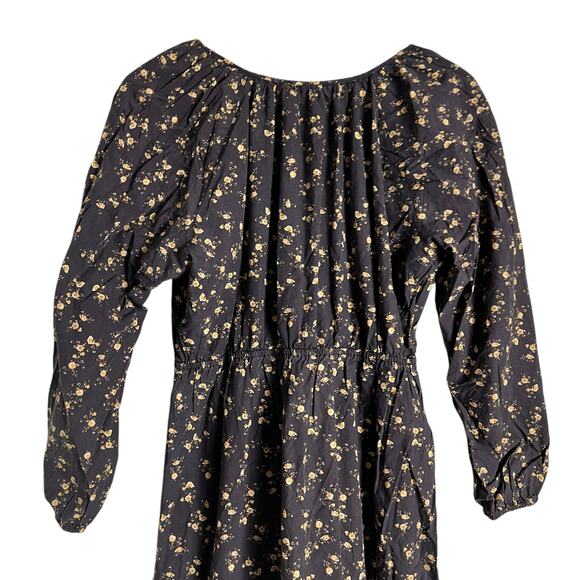 Rails Sal Black Floral Print Long Sleeve Midi Dress Size Medium - Picture 11 of 14